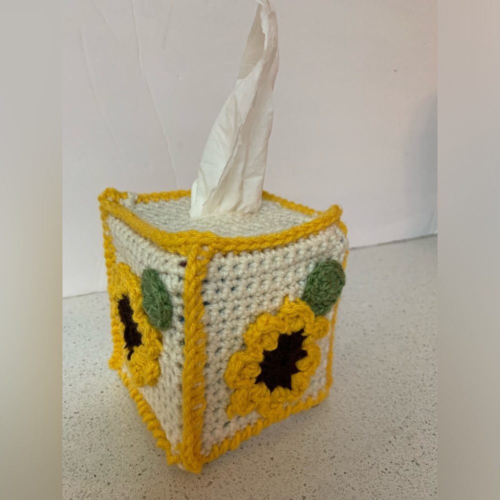 SunflowerTissue Box Cover Cozy New Handmade Crochet